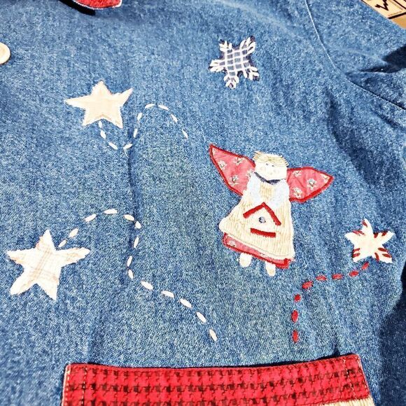 Casey Coleman Blue Denim 100% Cotton Corduroy Button-Up Angel Jacket Size S/M - Picture 3 of 7